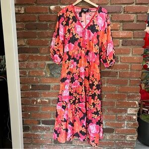 Johnny Was women's  Becca Dolman-Sleeve Floral‎ Silk Midi-Dress size small NWT